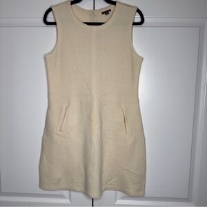 Ann‎ Taylor Cream 100% Wool Sleeveless Shift Dress Pockets Women’s Small
